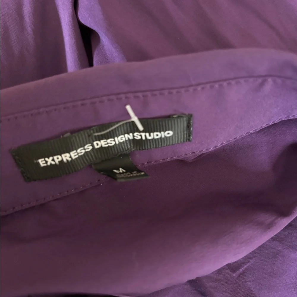 Purple Vintage Y2K 2000s Express Collared Ruched Button Down V Neck Work Wear - Picture 3 of 3